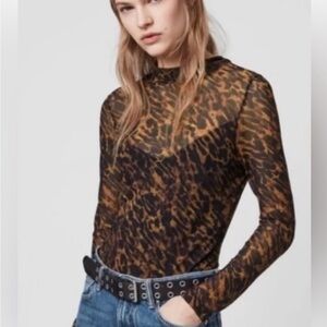 ALLSAINTS Elia Leopard Bodysuit in Yellow
